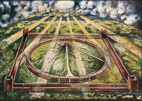 An architectural depiction of the temple described in Ezekiel's prophecy.
